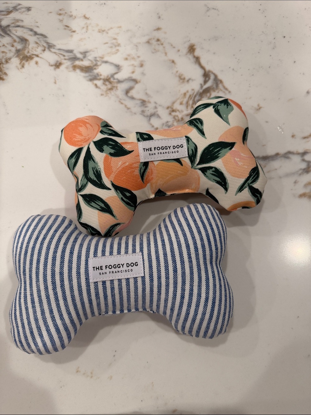 The Foggy Dog Peach Floral & Blue Stripe Plush Bone Toys